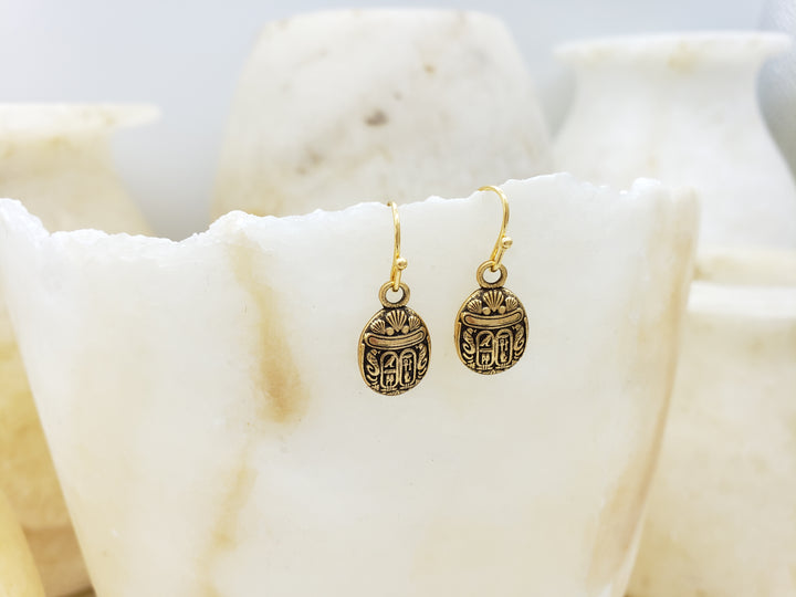 Mini Scarab Earrings - Antique Gold Finish