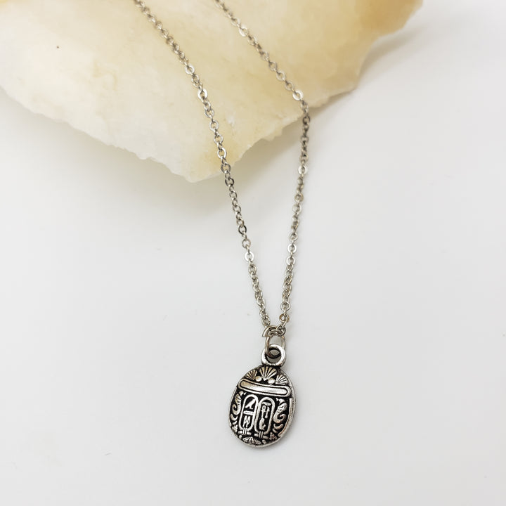 Mini Scarab Pendant - Antique Silver Finish