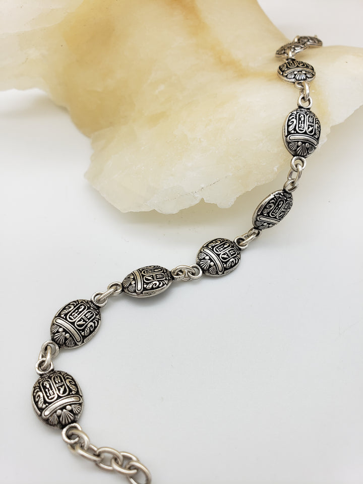 Scarab Link Bracelet Antique Silver Finish