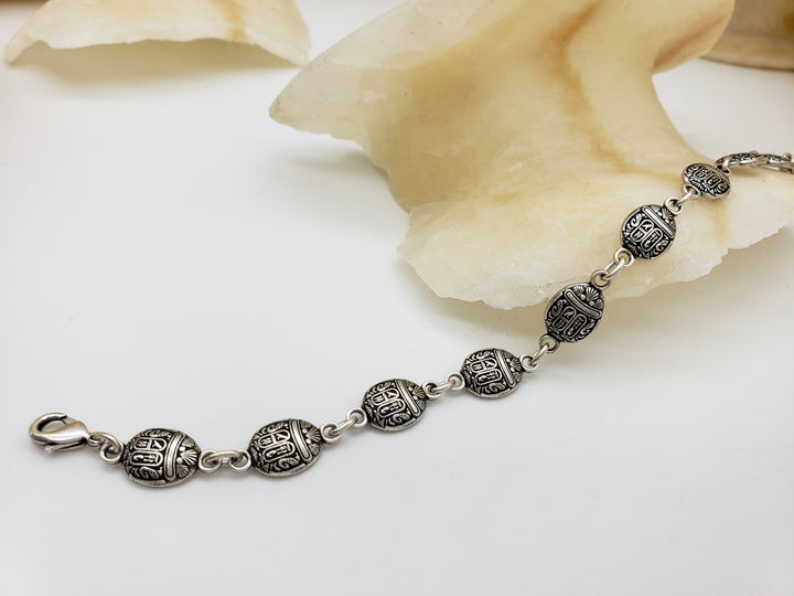 Scarab Link Bracelet Antique Silver Finish