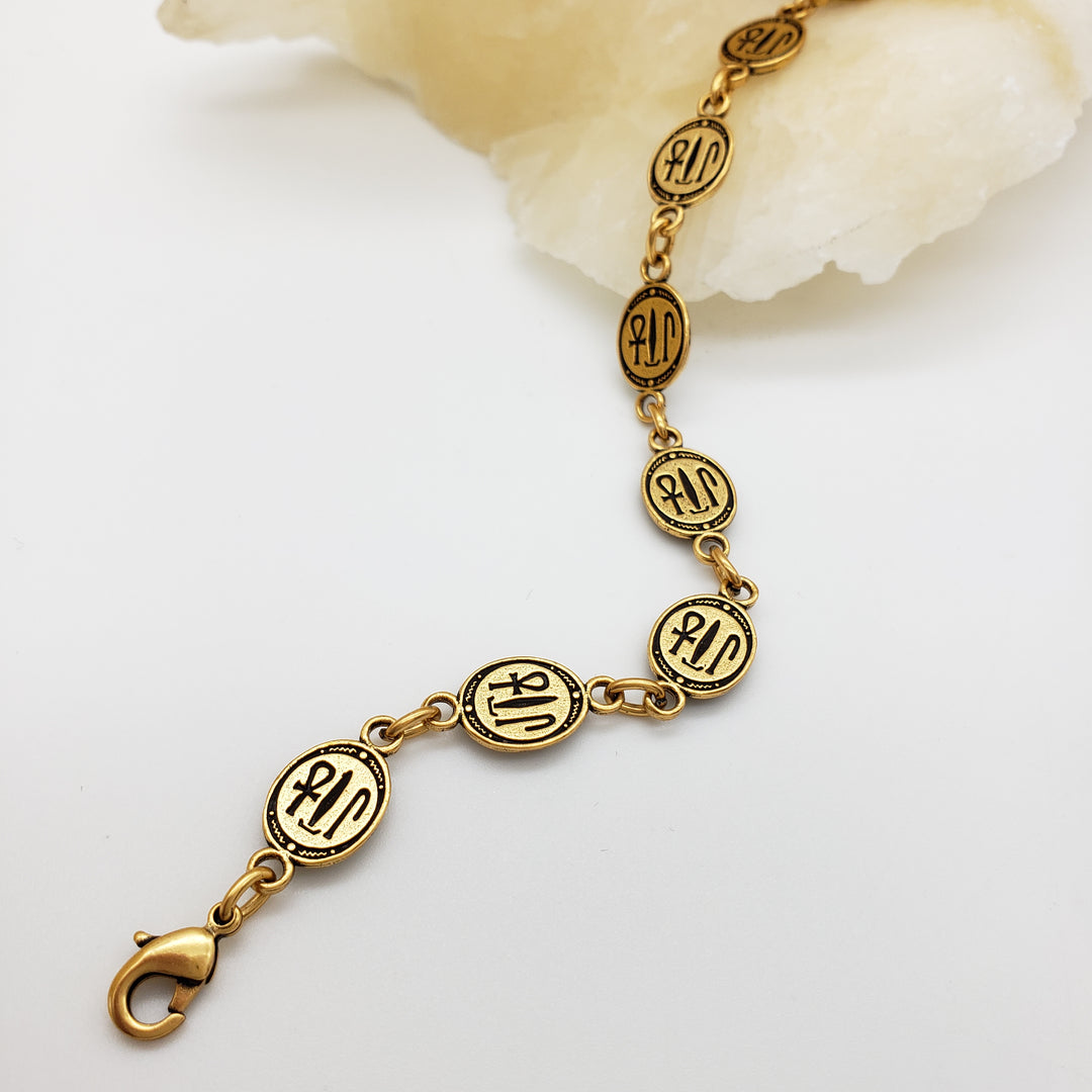 Scarab Link Bracelet Antique Gold Finish