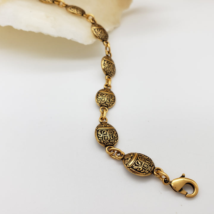 Scarab Link Bracelet Antique Gold Finish