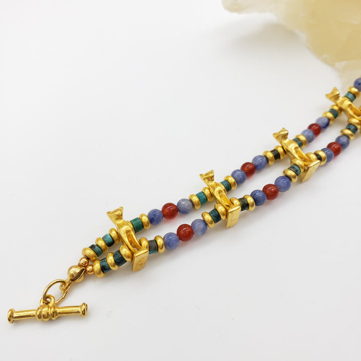 Bastet Cat Beaded Bracelet - Turquoise, Carnelian and Sodalite