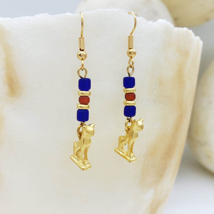 Bastet and Ancient Beads Earrings