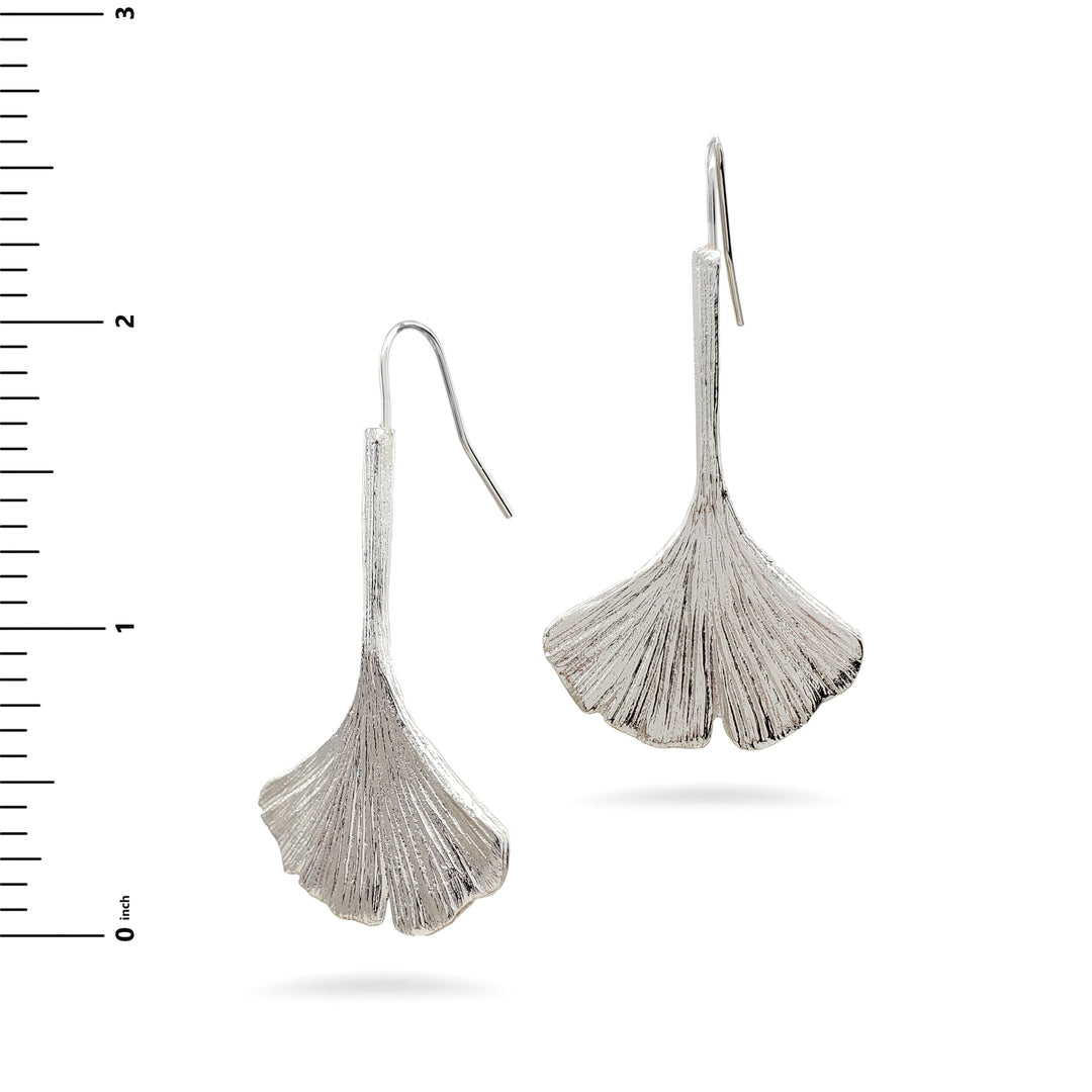 Ginkgo Leaf Earrings - Silver