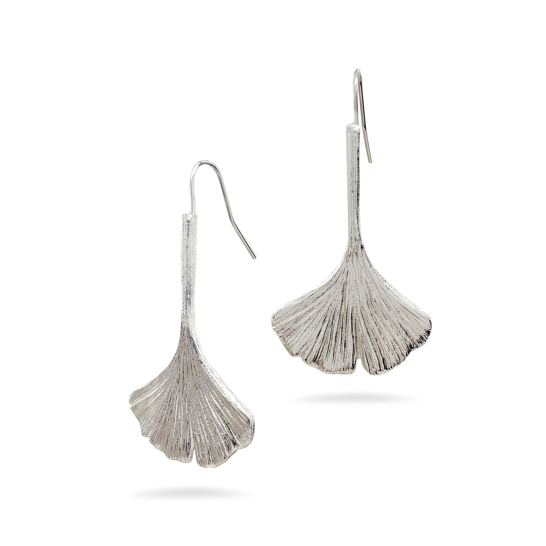 Ginkgo Leaf Earrings - Silver