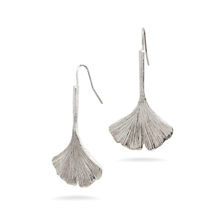 Ginkgo Leaf Earrings - Silver