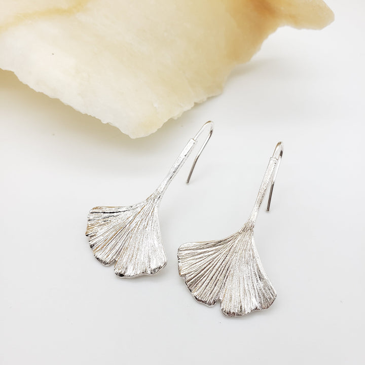 Ginkgo Leaf Earrings - Silver