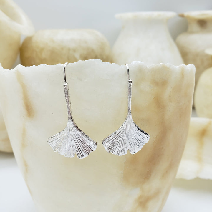 Ginkgo Leaf Earrings - Silver