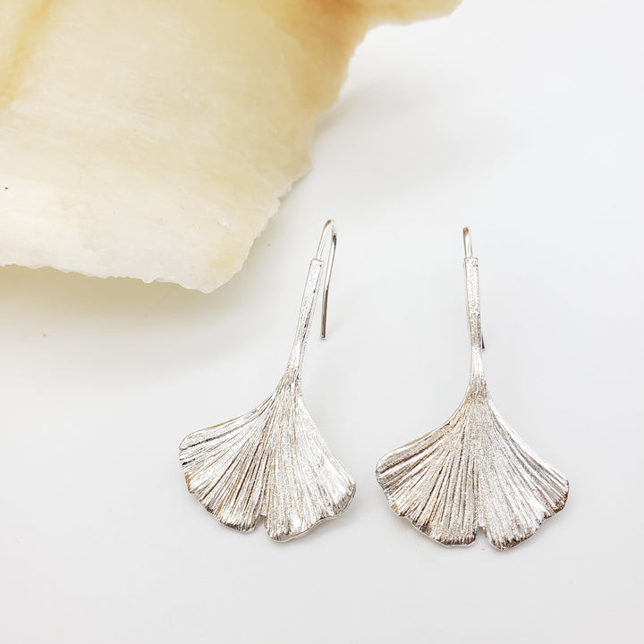 Ginkgo Leaf Earrings - Silver