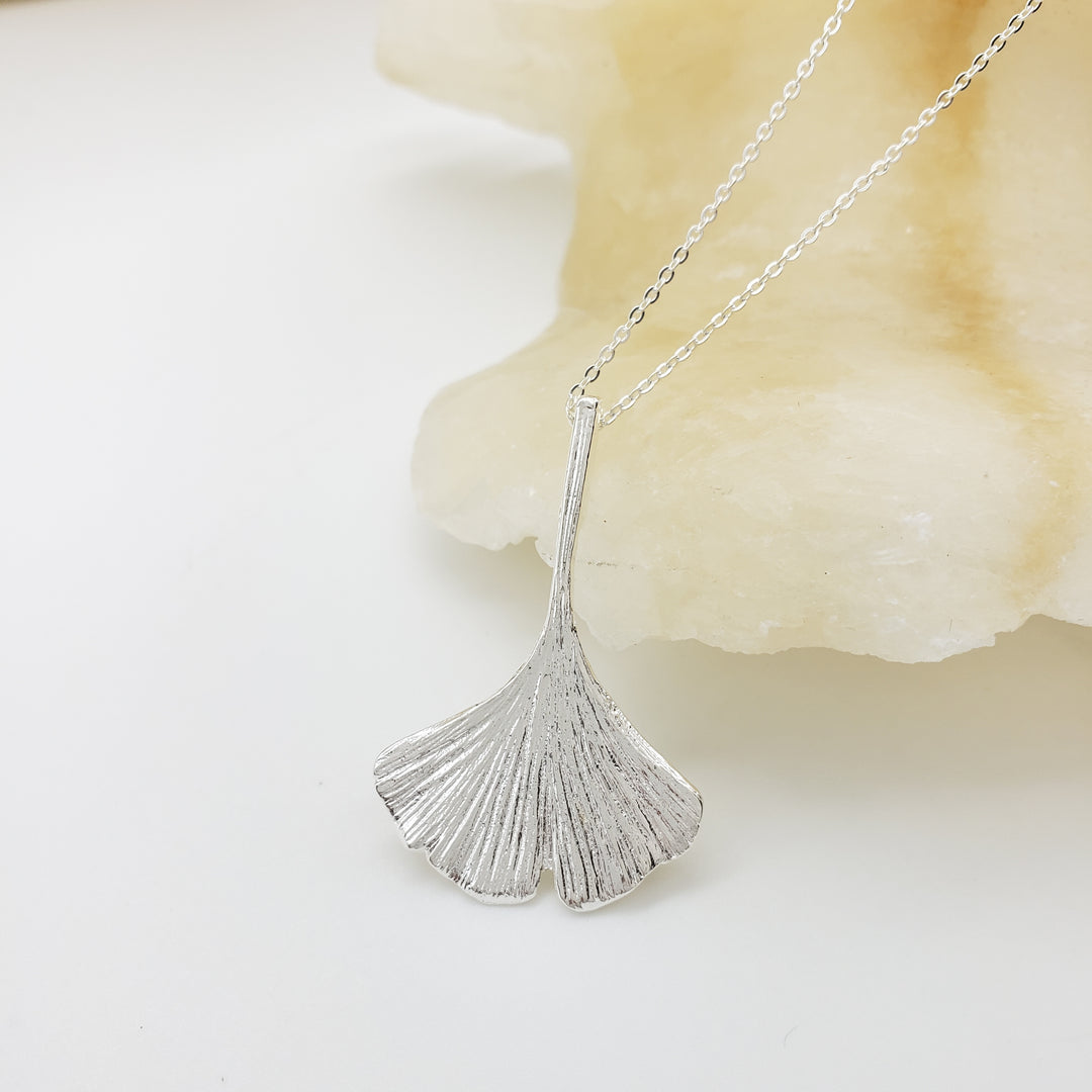 Ginkgo Leaf Pendant - Silver