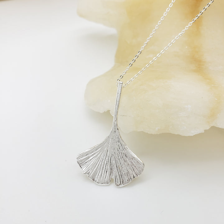 Ginkgo Leaf Pendant - Silver