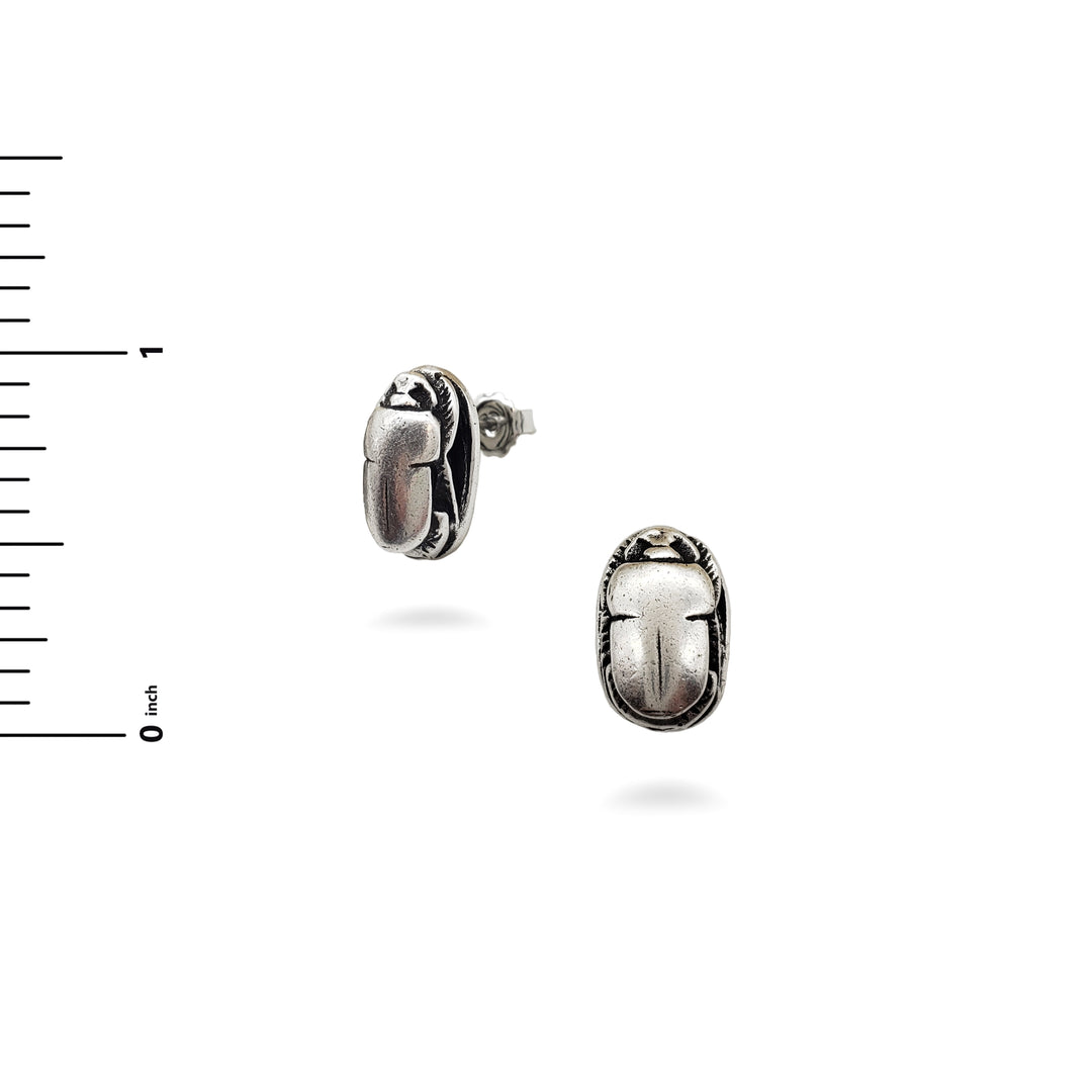 Scarab Post Earrings - Antique Silver Finish