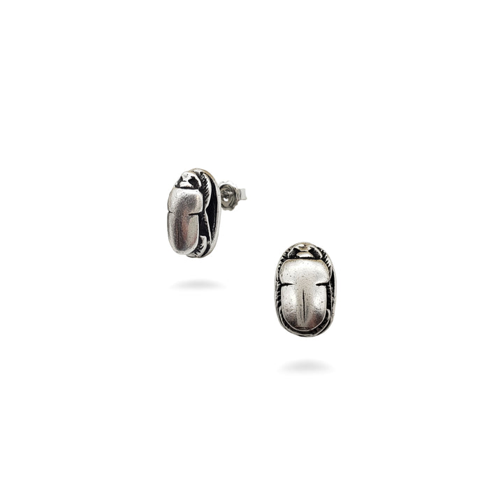 Scarab Post Earrings - Antique Silver Finish