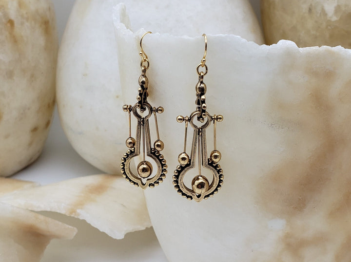 Gold Pendulum Drop Earrings - Victorian, Lucy Farnsworth, Historical