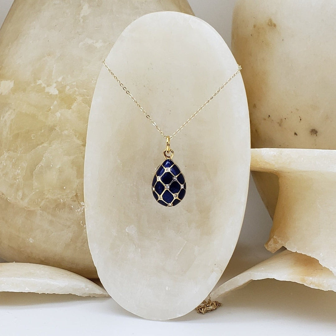 Imperial Blue Argyle Faberge Egg Pendant