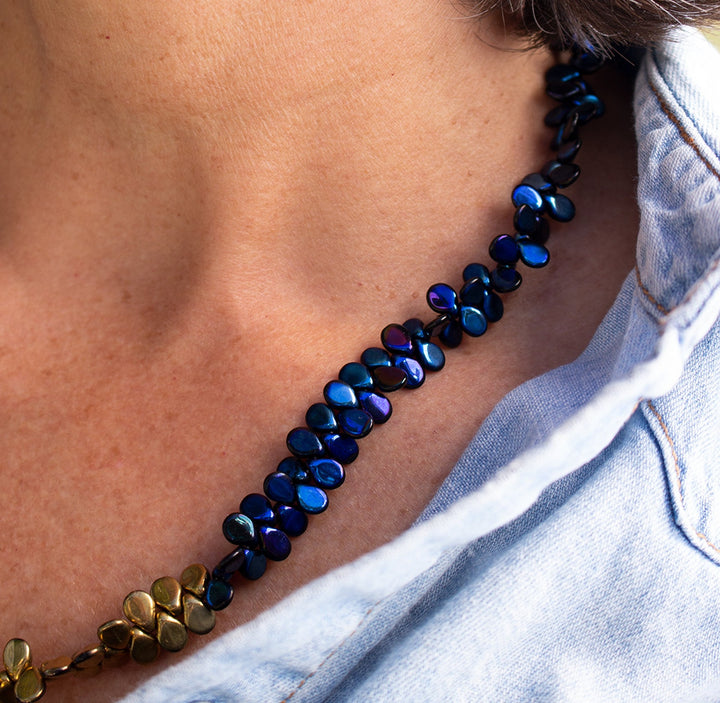 Blue and Gold Glass Mermaid Scale Necklace